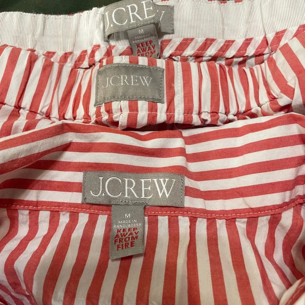 J.Crew Pajama Set Womens Medium Red White Striped Cotton Long Sleeve Sleepwear